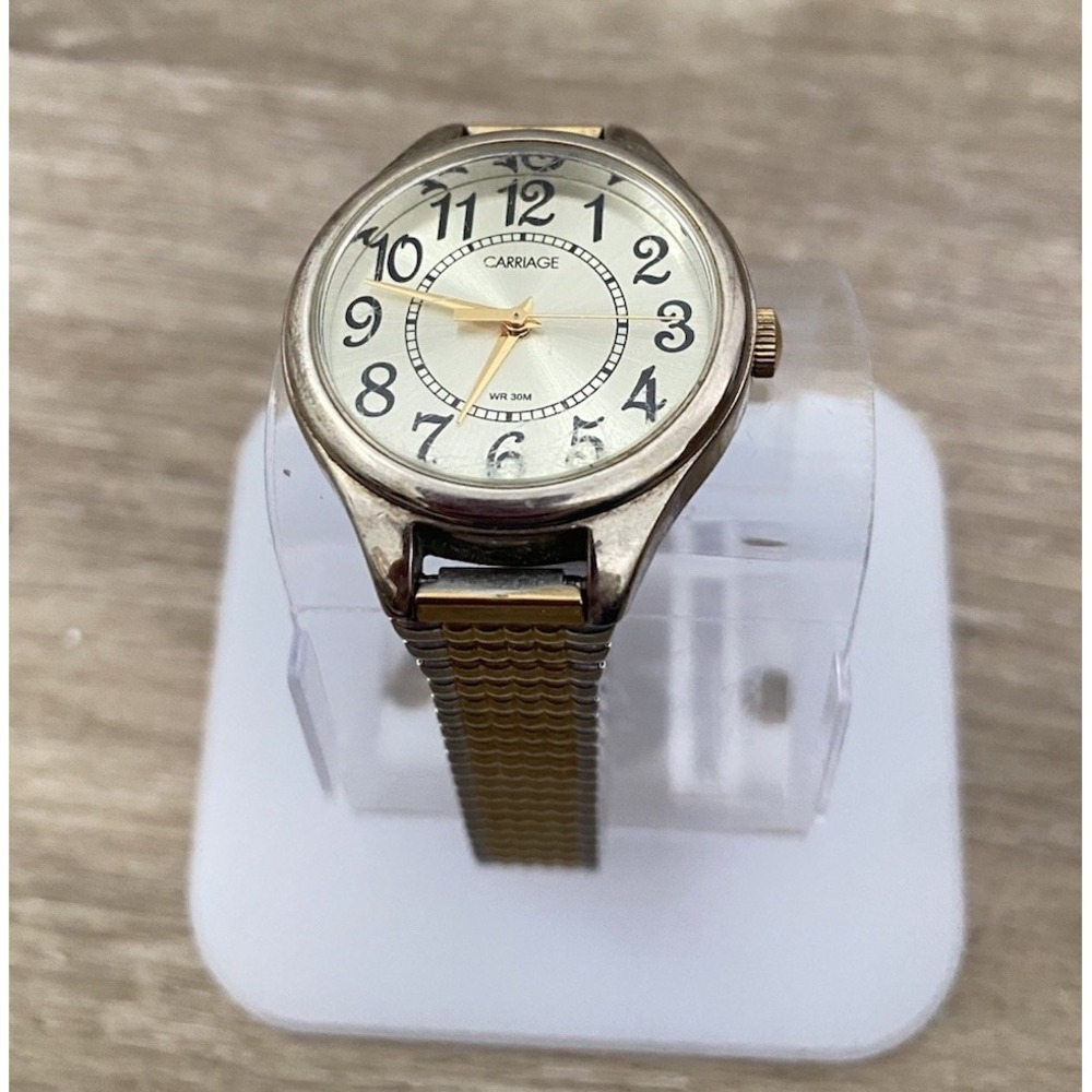 Vintage Carriage by Timex Watch Round Dial Gold/Silver Tone Expansion Band WR30M